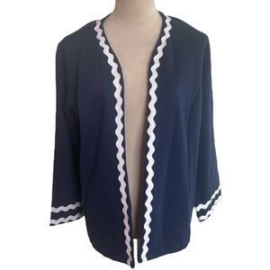 NWT Bob Mackie Wearable Art Navy Blue Open Front Cardigan Large Rick Rack Trim